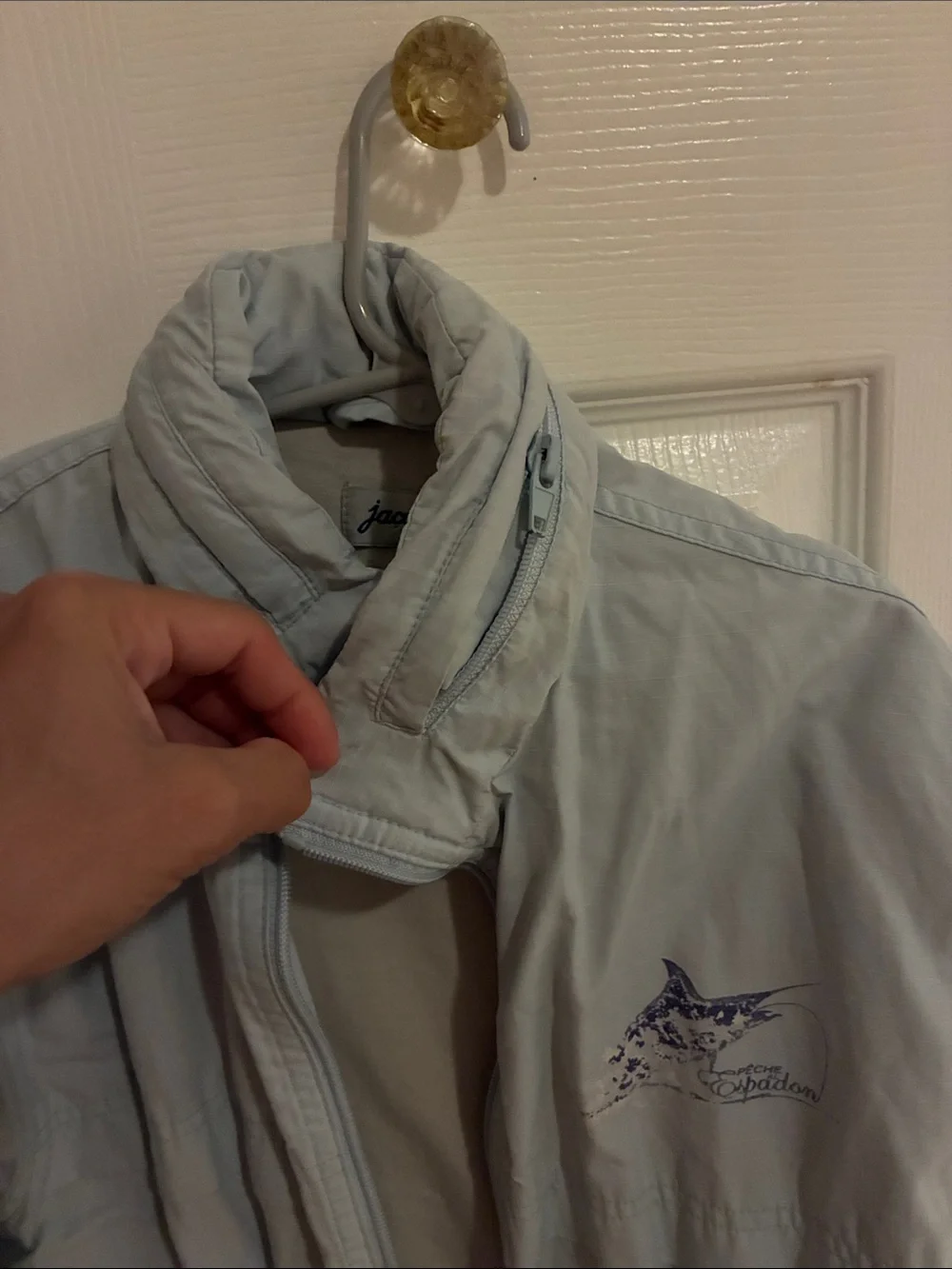 Jacadi Pale Blue kids comfy rain jacket with hood that zips in